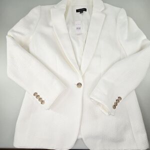 NWT Ann Taylor Basketweave Textured Cotton Blend Blazer Off White Size 10
